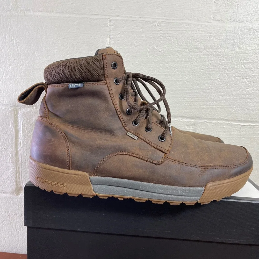 Lems Boulder Summit WP Boots Rugged Bark Brown Leather Waterproof Men's 15 US